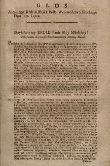 Głos Antoniego Karskiego Posła Woiewodztwa Płockiego Dnia 10. Lipca