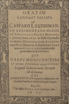 Oratio Latina, Et Gallica