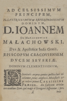 Assertiones Ex Vniversa Theologia [...] D. Ioanni De Małachowice Małachowski [...] Episcopo Cracoviensi [...] Dicatæ Et Propugnatæ