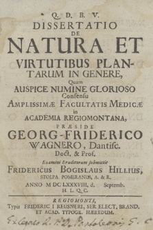 Dissertatio De Natura Et Virtutibus Plantarum In Genere