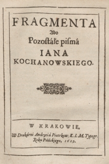 Fragmenta Abo Pozostałe pisma Iana Kochanowskiego