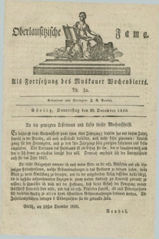 Oberlausitzische Fama : als Fortsetzung des Muskauer Wochenblatts. 1826, Nr. 52 (28 December)