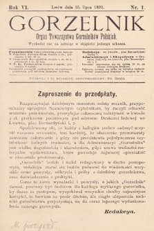 Gorzelnik : organ Towarzystwa Gorzelników Polskich we Lwowie. R. 6, 1892, nr 1