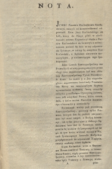 Nota : [Incipit:] Ichmc Panowie Marszałkowie Konfederacyi, raczyli mi kommunikować odpowiedź Xcia Jmci Kurlandzkiego ... : [Datum:] w Warszawie Dnia 14. Kwietnia