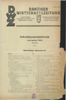 Danziger Wirtschaftszeitung. Jg.14, Inhaltsverzeichnis Jahrgang 1934