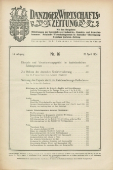 Danziger Wirtschaftszeitung. Jg.14, Nr. 16 (20 April 1934)