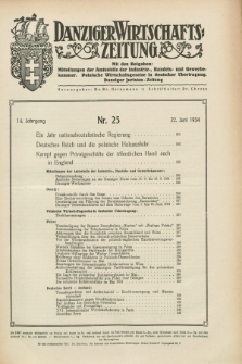 Danziger Wirtschaftszeitung. Jg.14, Nr. 25 (22 Juni 1934)