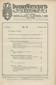 Danziger Wirtschaftszeitung. Jg.14, Nr. 36 (7 September 1934)