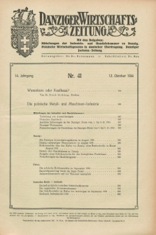 Danziger Wirtschaftszeitung. Jg.14, Nr. 41 (12 Oktober 1934)