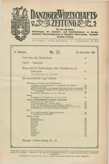 Danziger Wirtschaftszeitung. Jg.14, Nr. 52 (28 Dezember 1934)