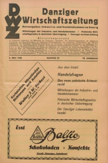 Danziger Wirtschaftszeitung. Jg.16, Nr. 27 (3 Juli 1936)