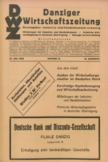 Danziger Wirtschaftszeitung. Jg.16, Nr. 31 (31 Juli 1936)