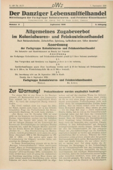 Der Danziger Lenbensmittelhandel : Mitteilungen der Fachgruppe Kolonialwaren- und Feinkost-Einzelhandel. Jg.3, Nr. 9 (7 September 1936)