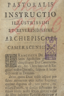 Pastoralis Instructio Illustrissimi Et Reverendissimi Archiepiscopi Cameracensis