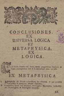 Conclusiones Ex Universa Logica Et Metaphysica Ex Logica