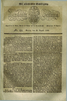 Breslauer Zeitung : mit allerhöchster Bewilligung. 1832, Nro. 194 (20 August) + dod.
