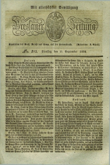 Breslauer Zeitung : mit allerhöchster Bewilligung. 1832, Nro. 213 (11 September) + dod.
