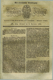 Breslauer Zeitung : mit allerhöchster Bewilligung. 1832, Nro. 214 (12 September) + dod.