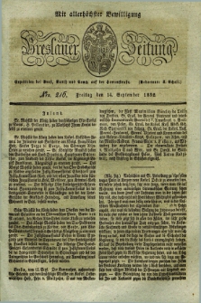 Breslauer Zeitung : mit allerhöchster Bewilligung. 1832, Nro. 216 (14 September) + dod.