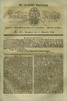 Breslauer Zeitung : mit allerhöchster Bewilligung. 1832, Nro. 217 (15 September) + dod.