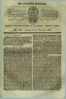 Breslauer Zeitung : mit allerhöchster Bewilligung. 1832, Nro. 218 (17 September) + dod.