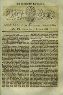 Breslauer Zeitung : mit allerhöchster Bewilligung. 1832, Nro. 219 (18 September) + dod.