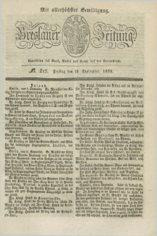 Breslauer Zeitung : mit allerhöchster Bewilligung. 1833, No. 215 (13 September) + dod.