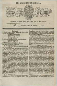 Breslauer Zeitung : mit allerhöchster Bewilligung. 1834, №. 11 (14 Januar) + dod.