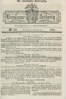 Breslauer Zeitung : mit allerhöchster Bewilligung. 1834, №. 218 (18 September) + dod.