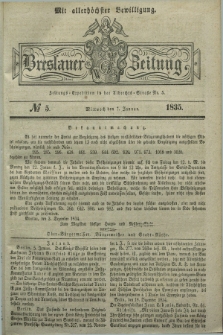 Breslauer Zeitung : mit allerhöchster Bewilligung. 1835, № 5 (7 Januar) + dod.