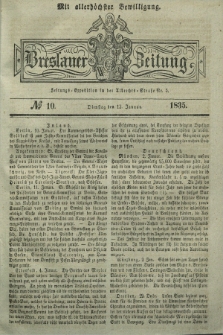 Breslauer Zeitung : mit allerhöchster Bewilligung. 1835, № 10 (13 Januar) + dod.