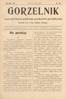 Gorzelnik : organ poświęcony polskiemu przemysłowi gorzelniczemu. R. 21, 1908, nr 13
