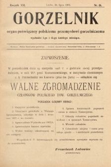 Gorzelnik : organ poświęcony polskiemu przemysłowi gorzelniczemu. R. 21, 1908, nr 14