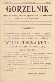 Gorzelnik : organ poświęcony polskiemu przemysłowi gorzelniczemu. R. 21, 1908, nr 15