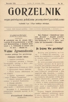 Gorzelnik : organ poświęcony polskiemu przemysłowi gorzelniczemu. R. 21, 1908, nr 16