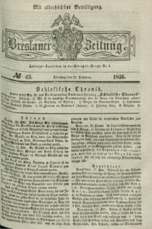 Breslauer Zeitung : mit allerhöchster Bewilligung. 1836, №. 45 (23 Februar) + dod.