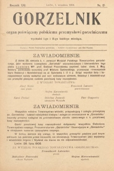 Gorzelnik : organ poświęcony polskiemu przemysłowi gorzelniczemu. R. 21, 1908, nr 17