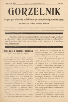 Gorzelnik : organ poświęcony polskiemu przemysłowi gorzelniczemu. R. 21, 1908, nr 19