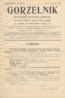 Gorzelnik : organ poświęcony polskiemu przemysłowi gorzelniczemu. R. 21, 1908, nr 24