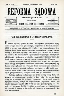 Reforma Sądowa : miesięcznik poświęcony nowym ustawom procesowym. 1899, nr 11/12