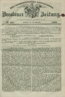 Breslauer Zeitung : mit allerhöchster Bewilligung. 1838, No. 216 (15 September) + dod.