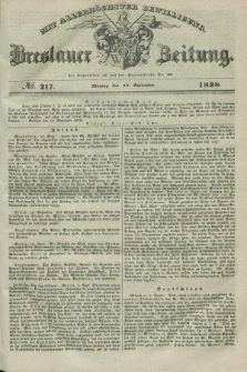 Breslauer Zeitung : mit allerhöchster Bewilligung. 1838, No. 217 (17 September) + dod.