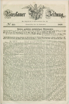 Breslauer Zeitung. 1848, № 215 (14 September) + dod.