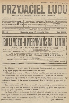 Przyjaciel Ludu : organ Polskiego Stronnictwa Ludowego. 1922, nr 38