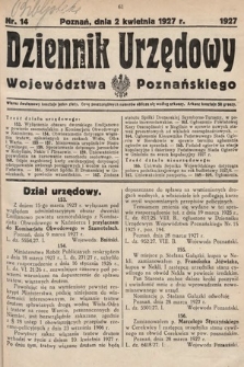 Dziennik Urzędowy Województwa Poznańskiego. 1927, nr 14