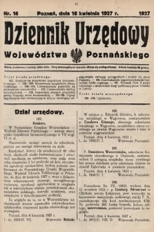 Dziennik Urzędowy Województwa Poznańskiego. 1927, nr 16