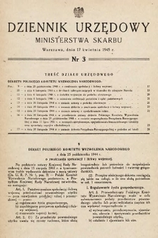 Dziennik Urzędowy Ministerstwa Skarbu. 1945, nr 3