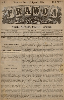 Prawda : tygodnik polityczny, społeczny i literacki. 1888, nr 2