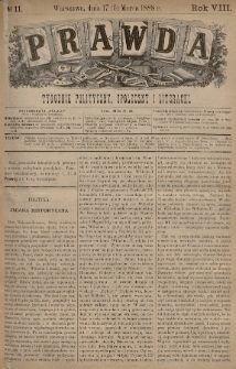 Prawda : tygodnik polityczny, społeczny i literacki. 1888, nr 11