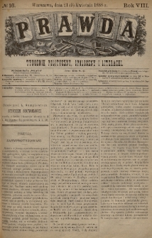 Prawda : tygodnik polityczny, społeczny i literacki. 1888, nr 16